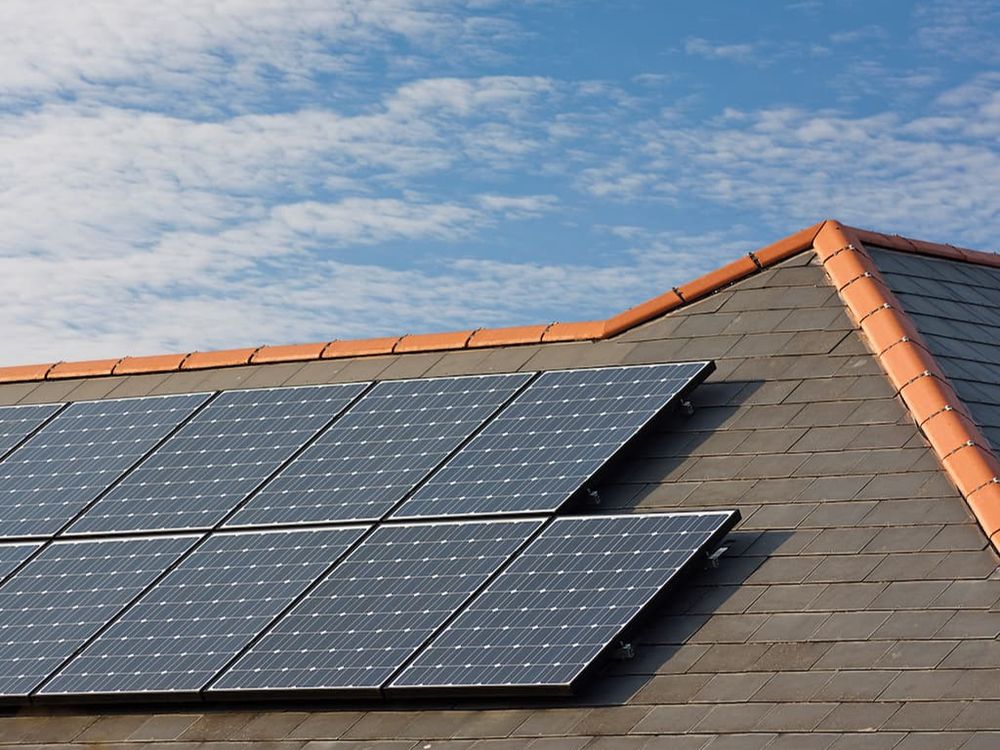 Solar panels on a tiled roof