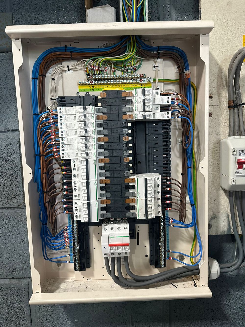 Industrial distribution board with neatly dressed cables